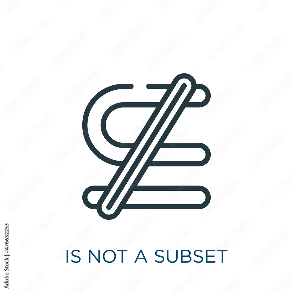 is not a subset symbol thin line icon. superset, precede linear icons