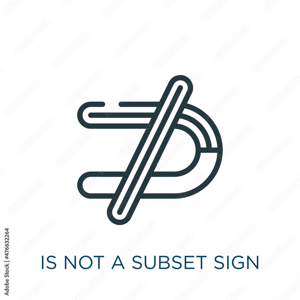 is not a subset sign thin line icon. superset, precede linear icons