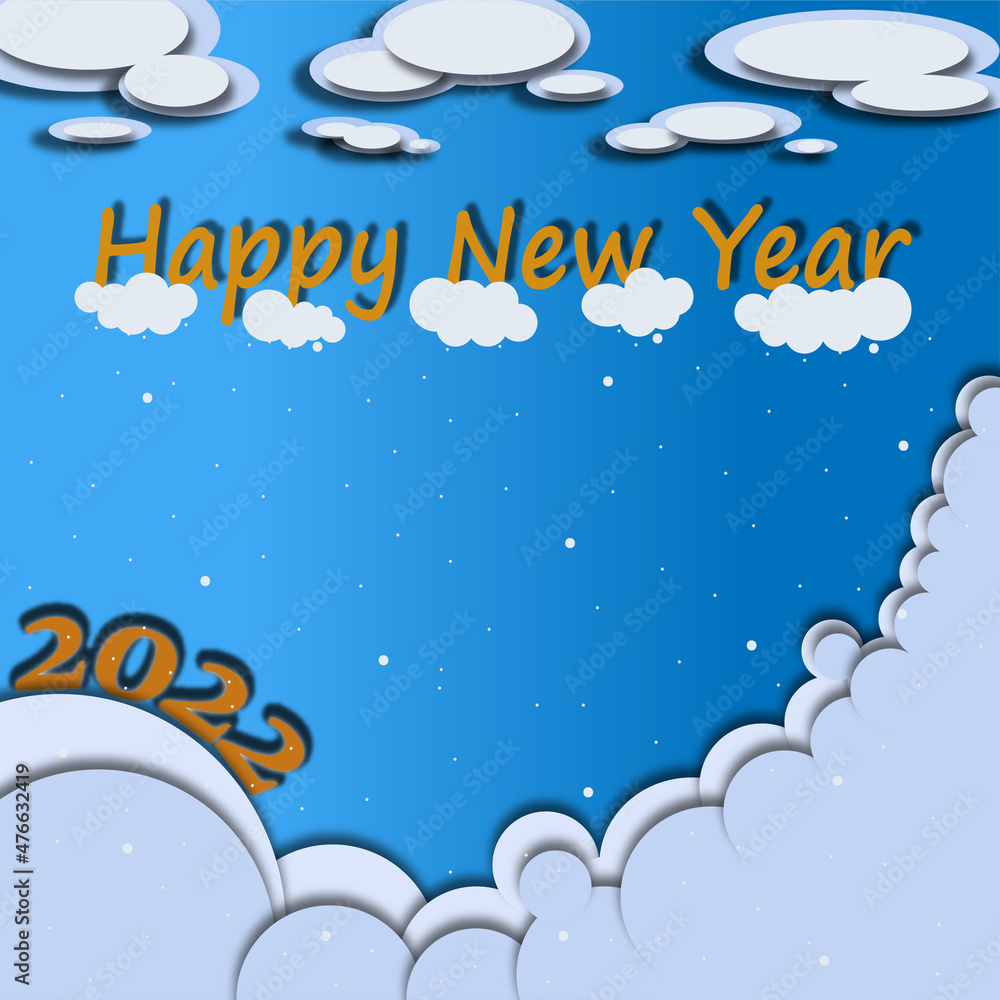 Clouds Happy new year 2022 on blue background