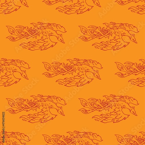 Phoenix seamless pattern on orange background vector illustration