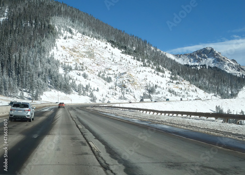 Interstate Route 70 Eastbound just east of Dillon, Colorado on a winter day