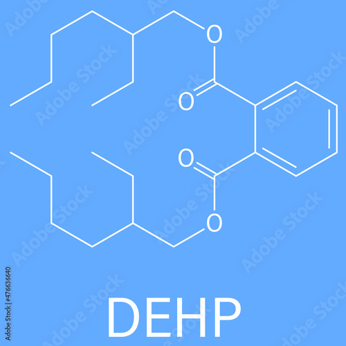 DEHP (Bis(2-ethylhexyl) phthalate, diethylhexyl phthalate, dioctyl phthalate, DOP) plasticizer molecule. Skeletal formula. photo