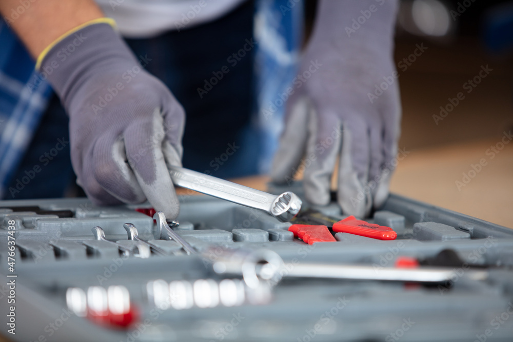 set of tools for repair in car service close up set of tools for repair in car service close up