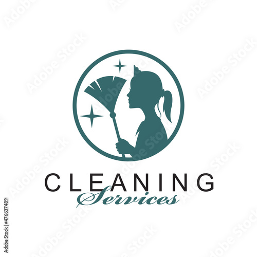 house maid lady for cleaning service design with whisk in hand isolated on white background