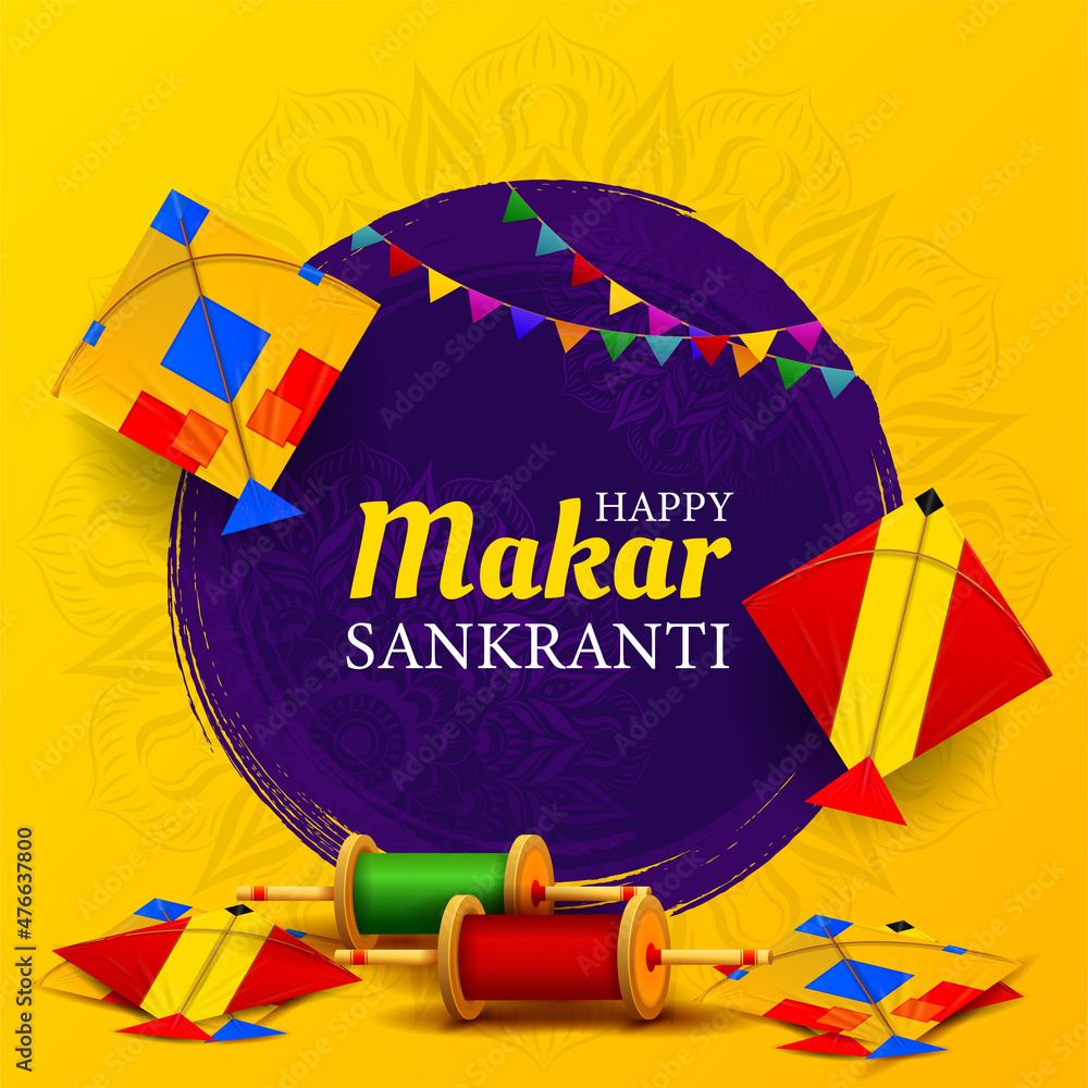 happy makar sankranti festival template with creative kites illustration - obrazy, fototapety, plakaty 
