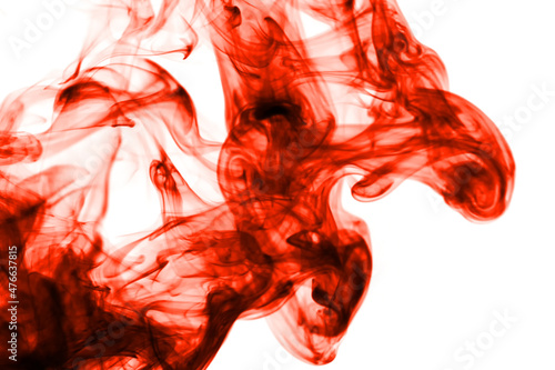 Abstract red smoke spot blurred on white background.