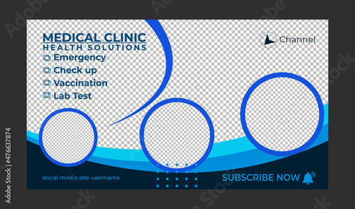 Medical healthcare youtube thumbnail and Dental hospital and clinic social media cover photo.Editable promotion banner design.