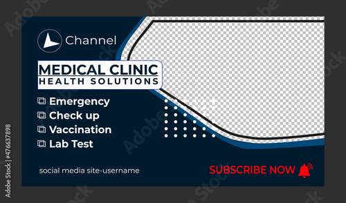 Medical healthcare youtube thumbnail and Dental hospital and clinic social media cover photo.Editable promotion banner design.