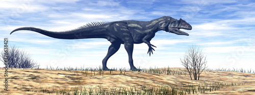 Allosaurus dinosaur in the desert - 3D render © Elenarts