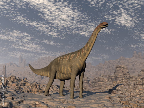 Jobaria dinosaur in the desert - 3D render