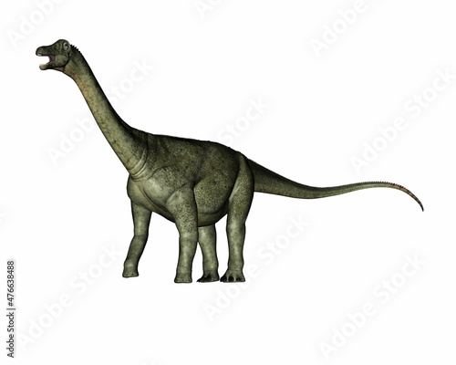 Saltasaurus dinosaur roaring and walking - 3D render © Elenarts
