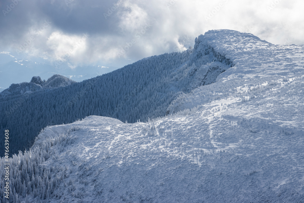 winter landscape in Ceahlau mountain, Romania