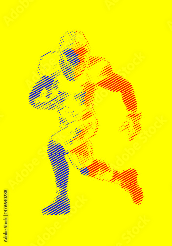 Football soccer player athlete with ball illustration using motion pattern lines in two colours and yellow background