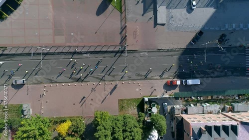 Aerial drone footage. Marathon On Kyiv Streets. photo