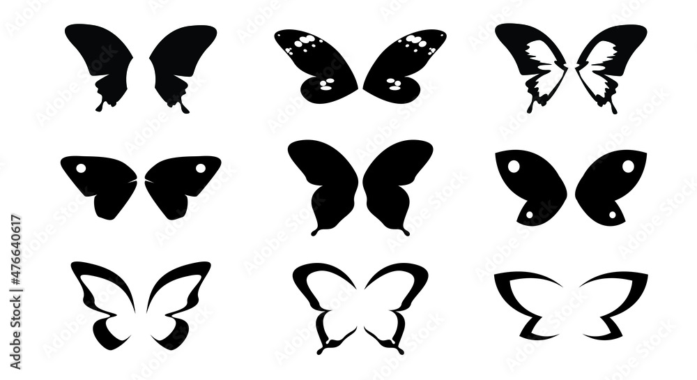 Set black Butterfly Wings. Vector Illustrations. Set black Butterfly Wings. Vector Illustrations.