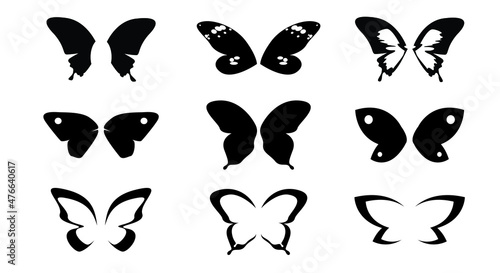 Set black Butterfly Wings. Vector Illustrations.