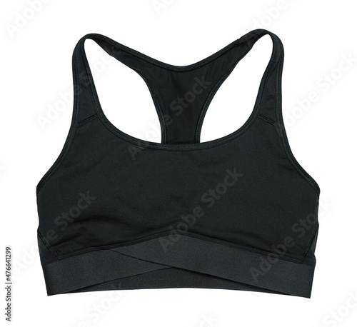 Sports bra female black isolated on white background. photo