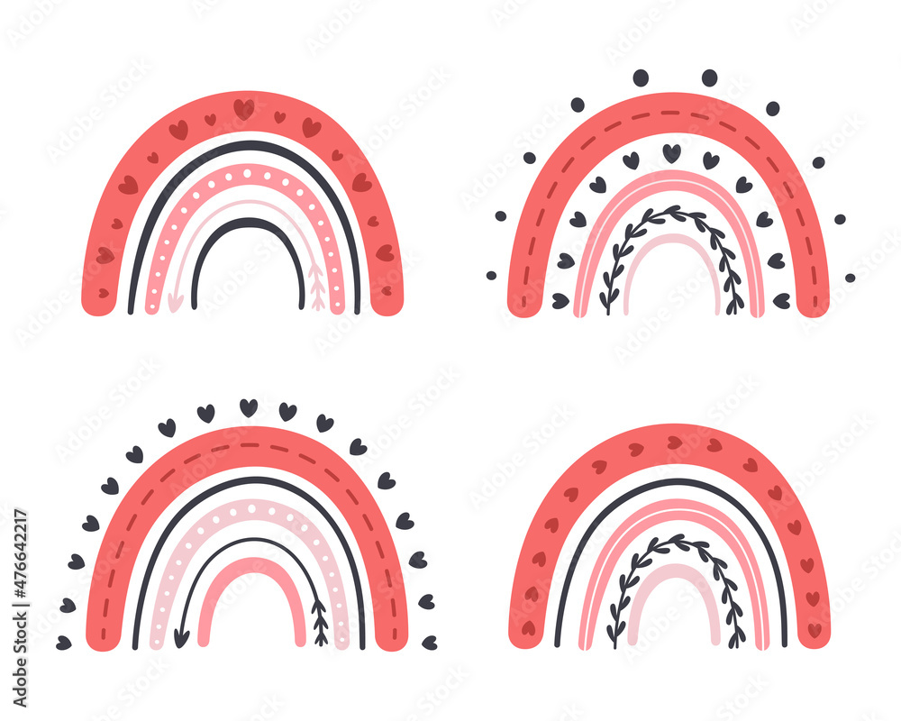 Rainbow with hearts. Valentines Day and romantic elements collection. Love, wedding, Valentine's day concept. Vector illustration Rainbow with hearts. Valentines Day and romantic elements collection. Love, wedding, Valentine's day concept. Vector illustration