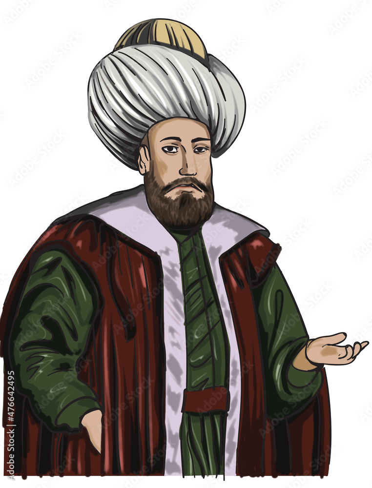 Ottoman Sultan Illustration. Isolated in white background.