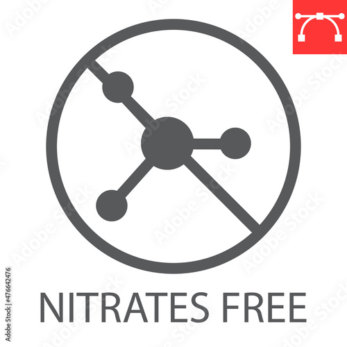 Nitrates free glyph icon, healthy and organic, nitrate free vector icon, vector graphics, editable stroke solid sign, eps 10.