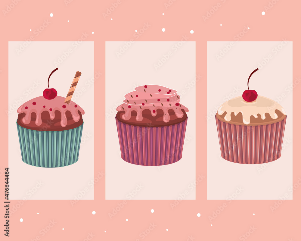 cupcakes with cherries icons cupcakes with cherries icons
