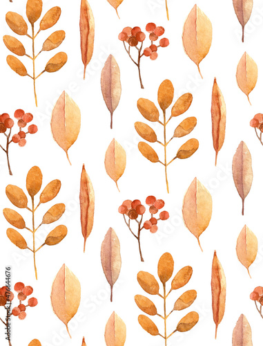 Watercolor orange fall leav...