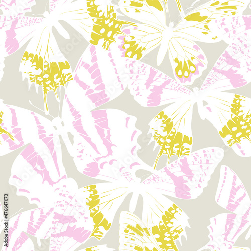 Seamless pattern of butterflies in spring colors.