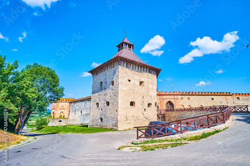 The monumental Knights Tower, the main landmark of Medzhybizh Castle, Ukraine photo