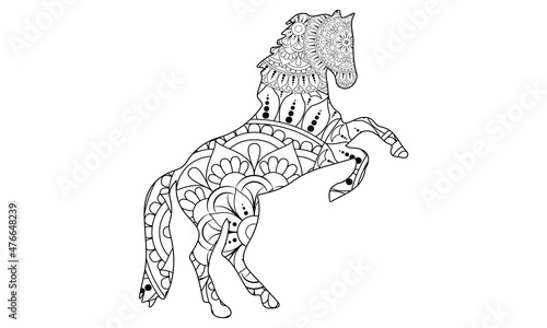 Zentangle stylized cartoon horse  mustang   isolated on white background. Hand drawn sketch for adult antistress coloring page  T-shirt emblem  logo or tattoo with doodle  zentangle design elements.
