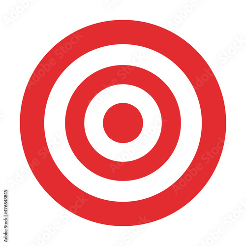 Red target bullseye vector. Flat color sign.