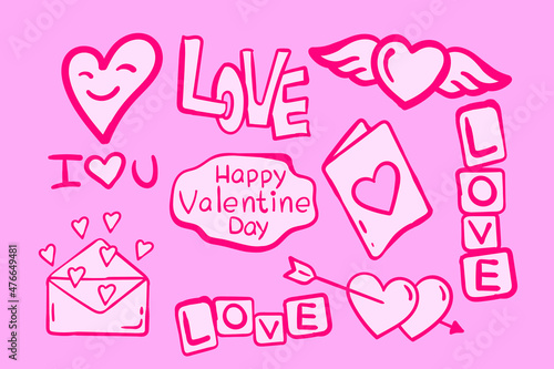 doodle valentine,hand drawn illustrations. for the design of clothes, jackets, posters, stickers, souvenirs etc