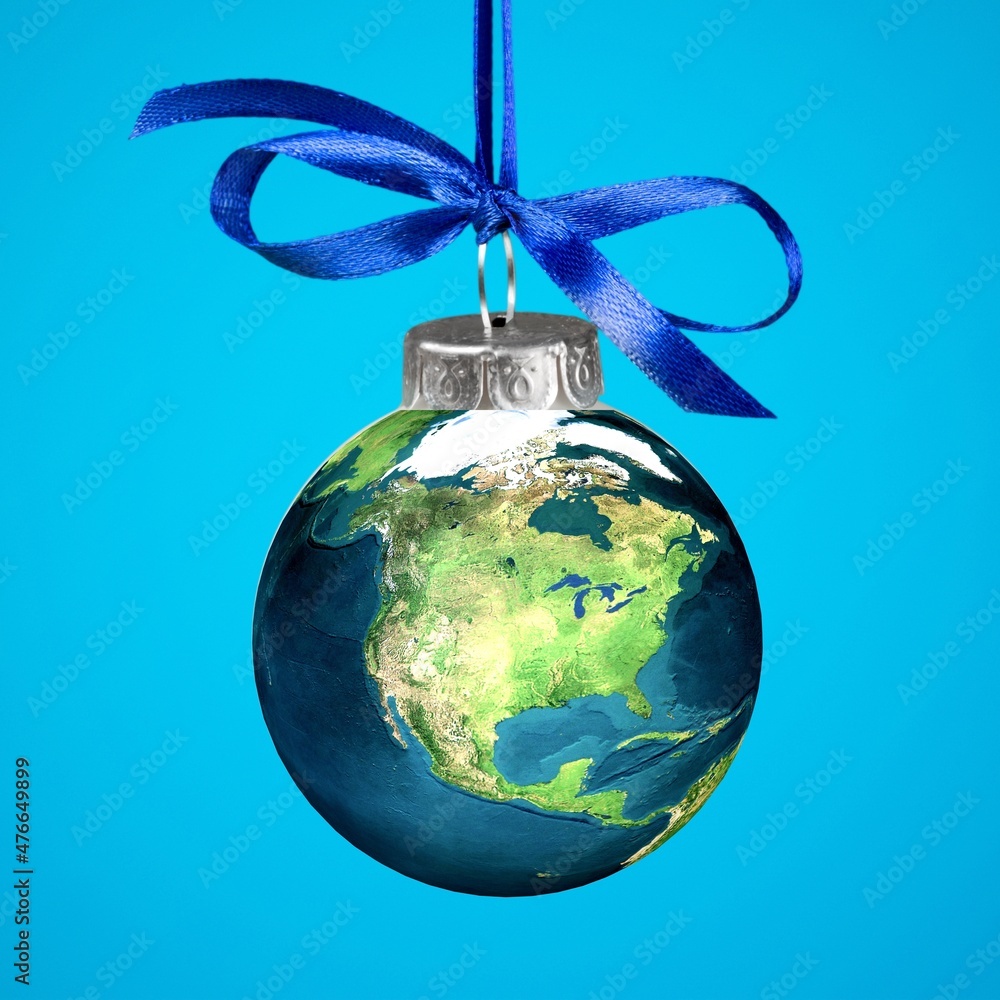 Globe Christmas ornament with bow. Peace on Earth, eco friendly Globe Christmas ornament with bow. Peace on Earth, eco friendly