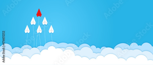 Airplanes competition in the sky background illustration vector. Concept of leadership, teamwork, different, competition, business, startup, management, goal, strategy.