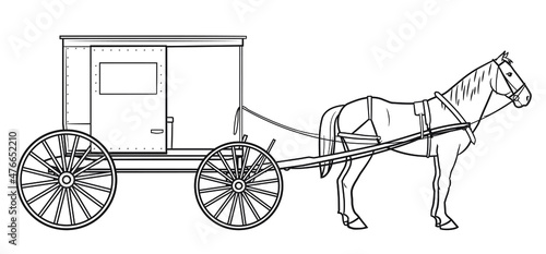 Classic amish single horse cart stock illustration.