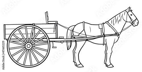 Classic single horse cart stock illustration.