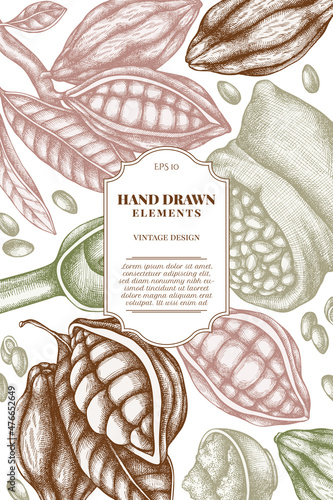 Card design with pastel cocoa beans, cocoa