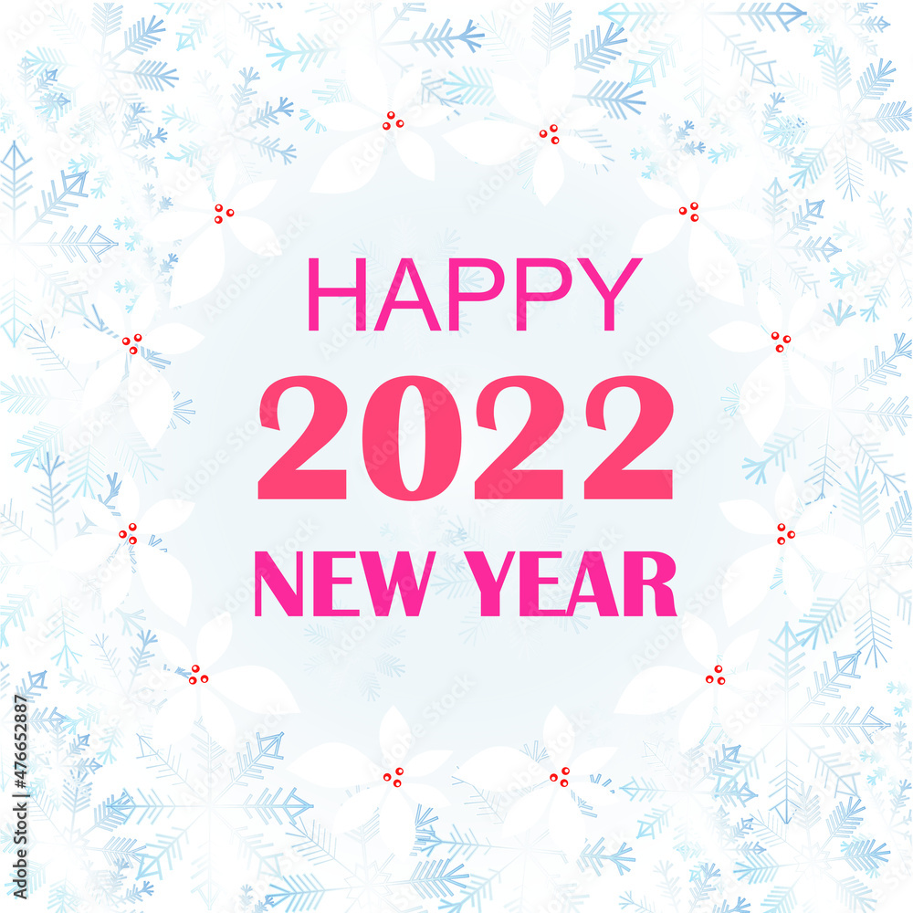 Frost on the window, blue snowflakes, 2022 on blue background, typography banner, design element stock vector illustration Frost on the window, blue snowflakes, 2022 on blue background, typography banner, design element stock vector illustration