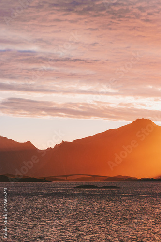 Norway sunset landscape Lofoten islands nature sea and mountains beautiful view travel destinations © EVERST