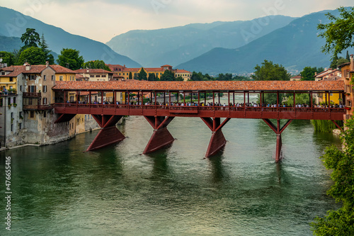 View on the Alpini bridge in Bassano del Grappa. 13 June 2021 Bassano del Grappa, Vicenza - Italy