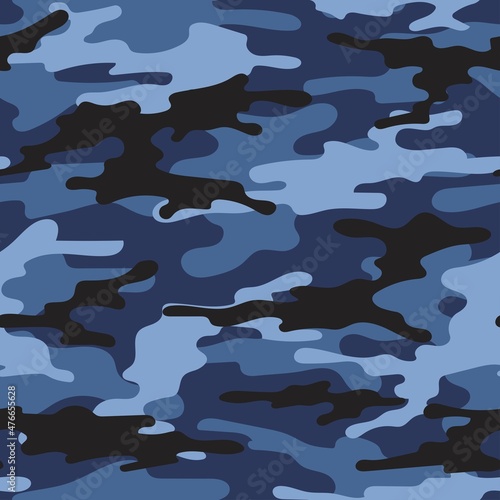 modern army vector camouflage blue print, seamless pattern for clothing headband or print. 