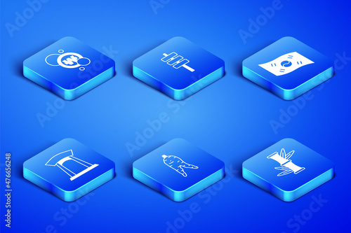 Set Bamboo, South Korean won coin, Ginseng root, gate, food tokpokki and flag icon. Vector