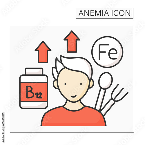 Anemia prevention color icon. Iron-rich diet and vitamin B12. Healthy food. Health protection. Healthcare concept. Isolated vector illustration