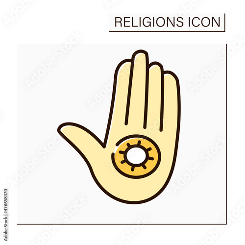 Jainism color icon. Jain Dharma. Indian religious and philosophical teaching. Jain symbol. Religion concept. Isolated vector illustration