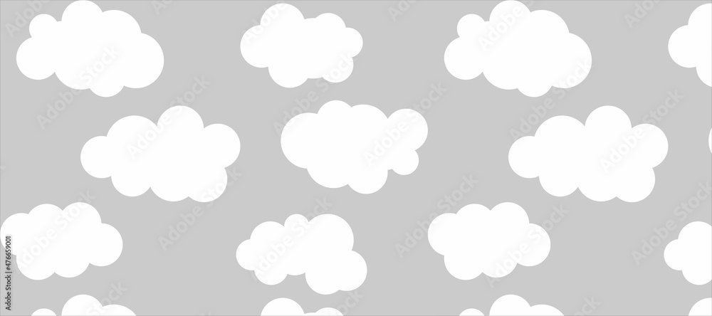 Seamless spatial pattern. Vector illustration of a celestial background. Template with cartoon clouds. illustration for textile, t-shirt prints and other uses.
