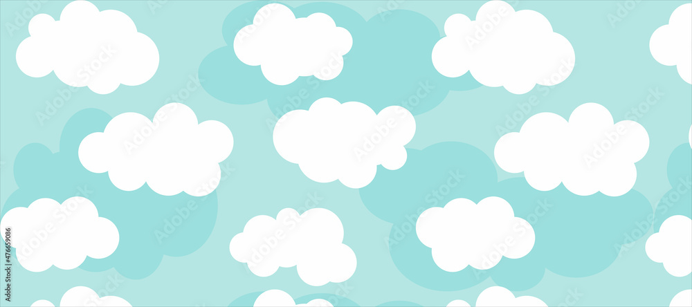 Seamless spatial pattern. Vector illustration of a celestial background. Template with cartoon clouds, clouds. illustration for textile, t-shirt prints and other uses.
