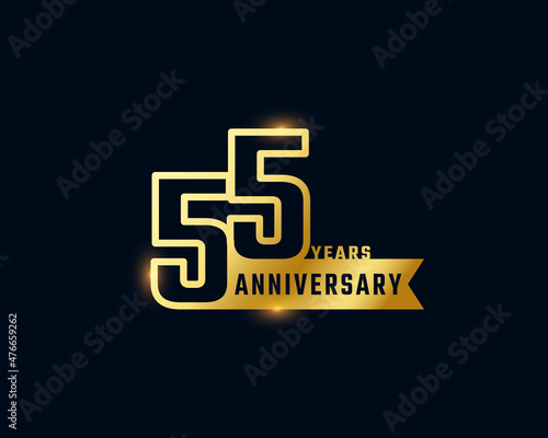 55 Year Anniversary Celebration with Shiny Outline Number Golden Color for Celebration Event, Wedding, Greeting card, and Invitation Isolated on Dark Background