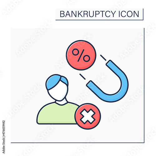 Debt collector color icon. Person recovering money owed on delinquent accounts. Getting percentages of total amount collected.Bankruptcy concept. Isolated vector illustration 