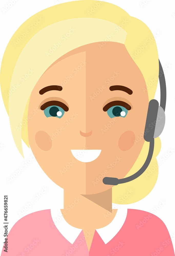 Female Call Center Avatar with Headphones microphone. Female Call Center Avatar with Headphones microphone.