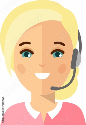 Female Call Center Avatar with Headphones microphone.