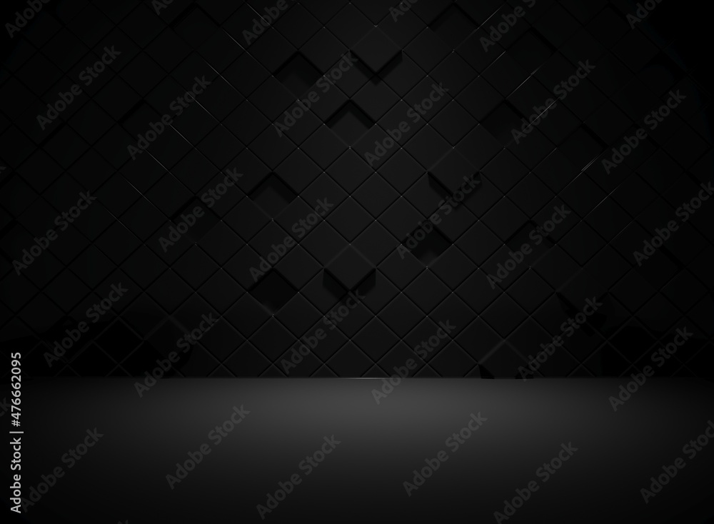 3d rendering black box wall decors and black floor 3d rendering black box wall decors and black floor